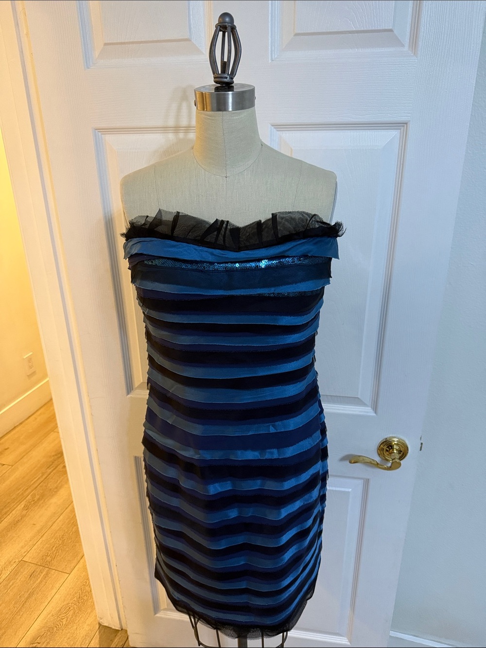 Marc Bouwer Strapless Navy and Black Layered Cocktail Dress